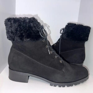 GRIGIARANCIO, US10, suede leather faux fur‎ ankle lace up 1” block heel bootie